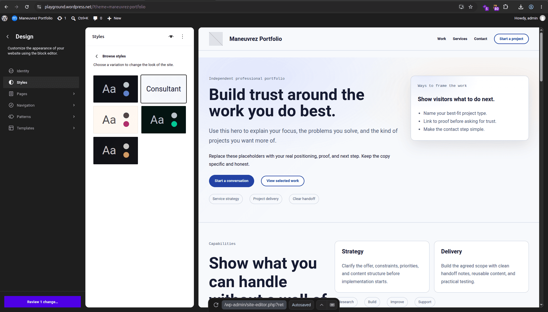 Light style variation of the Maneuvrez Portfolio theme.